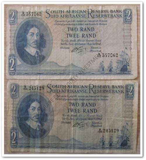 ** G RISSIK ** TWO RAND BANK NOTE (X2) !! ONE LOT !! STARTING @ R1