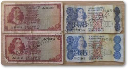 ** ONE & TWO RAND BANK NOTE - TW DE JONGH - 2 OF EACH - ONE LOT !! STARTING @ R1