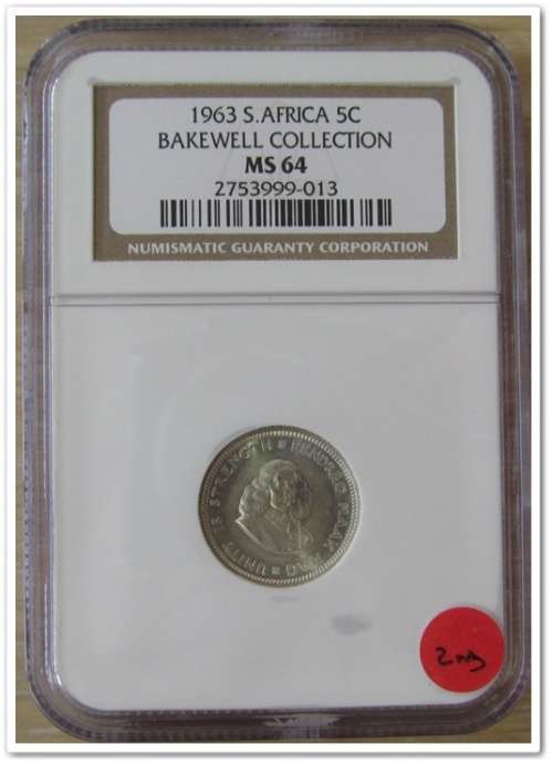 ** 1963 **  5 CENT "BAKEWELL COLLECTION"  NGC  MS64 !! STARTING @ R1