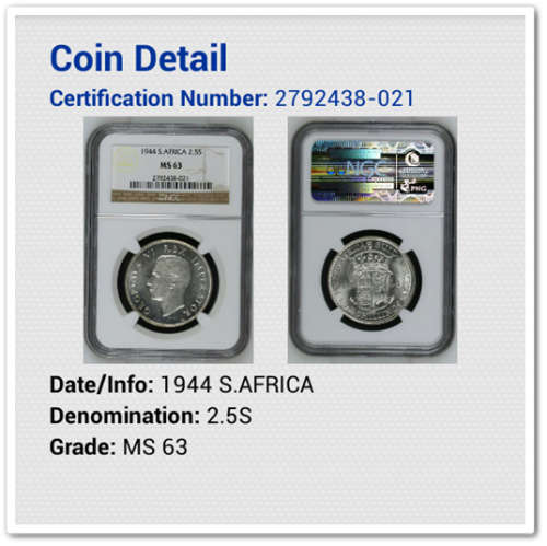 ** SCARCE ** 1944 2.5 SHILLING NGC - MS63 !! R1 START