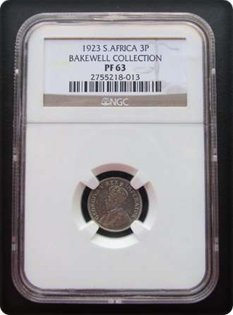 *** SOUGHT AFTER *** 1923 3 PENCE NGC PF63 !! EX - BAKEWELL COLLECTION !!STARTING @ R1