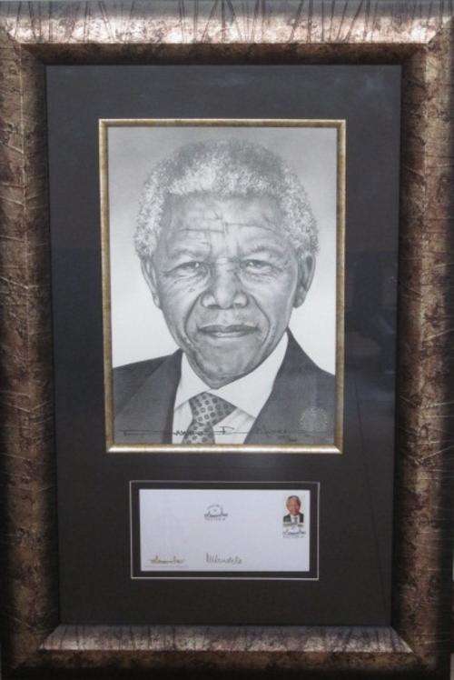 NELSON MANDELA SKETCH BY DAWIE R MOCKE. FIRST DAY COVER WITH NELSON MANDELA SIGNATURE !! R1 START