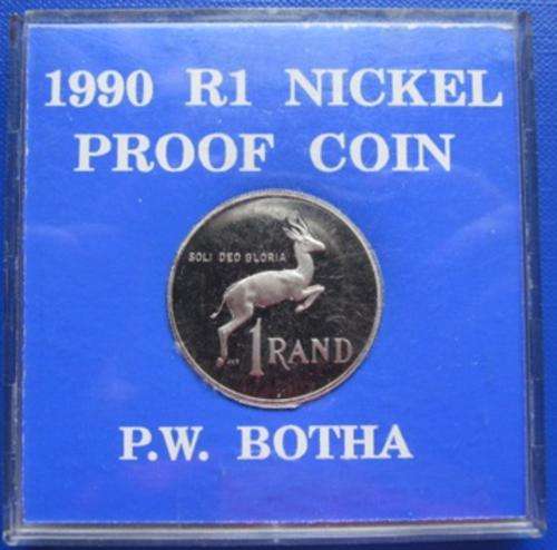 1990 PROOF NICKEL R1 P.W.BOTHA IN BLUE CASEING !! ORIGINAL !! STARTING @ R1