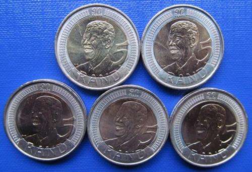 2008 R5 MANDELA BIRTHDAY COINS X5 !! STARTING @ R1