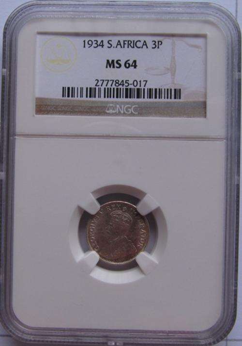 ** THIRD FINEST ** 1934 3PENCE MS64 NGC !! STARTING @ R1