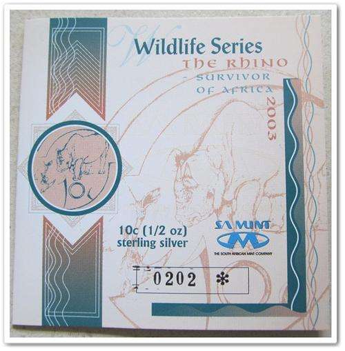 ** 2003 WILDLIFE SERIES ** RHINO ** 10 CENT 1/2 OZ SILVER !! ORIGINAL !! STARTING @ R1