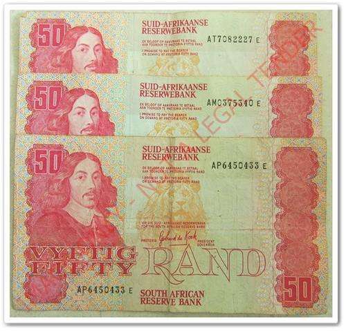** G.P.C. DE KOCK FIFTY RAND NOTE ** STUNNING !! ONE LOT- X3 - STARTING @ R1