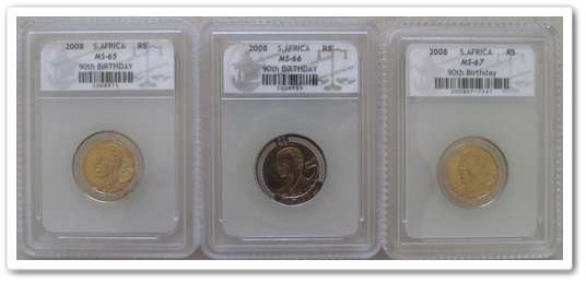 ** 2008 MANDELA R5 ** 90TH BIRTHDAY MS65/MS66/MS67 !! X3 ONE LOT !! STARTING @ R1
