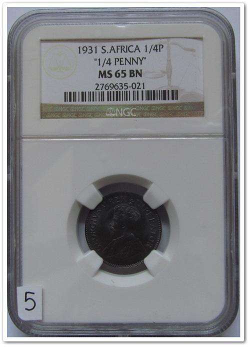 **BRILLIANT**1931 "1/4 PENNY" NGC MS65 BN ** THIRD FINEST !!