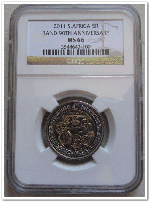 ** BID PER COIN ** X2 - 2011 R5 RAND 90TH ANNIVERSARY MS66 !! STARTING @ R1