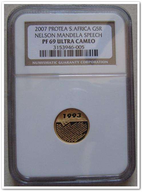 ** SECOND FINEST ** 2007 GOLD R5 NELSON MANDELA SPEECH - PF69 ULTRA CAMEO