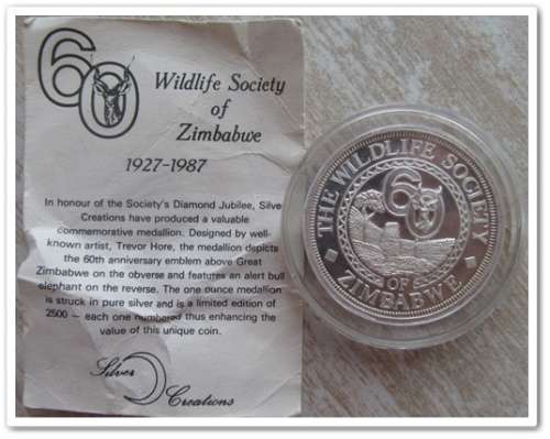 ** 1987 ** THE WILDLIFE SOCIETY OF ZIMBABWE - SILVER ** ORIGINAL AS ISSUED !! STARTING @ R1