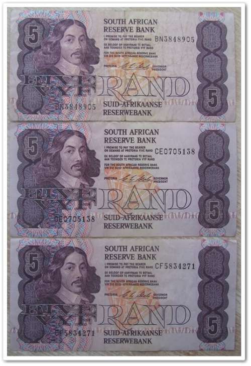 ** R5 BANK NOTES  X3 **  CL STALS !! STARTING @ R1