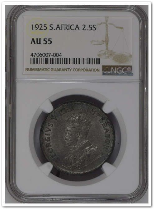 GEO V 1925   2.5 SHILLING  AU55  NGC !!! ULTRA SCARCE !!! STARTING @ R1