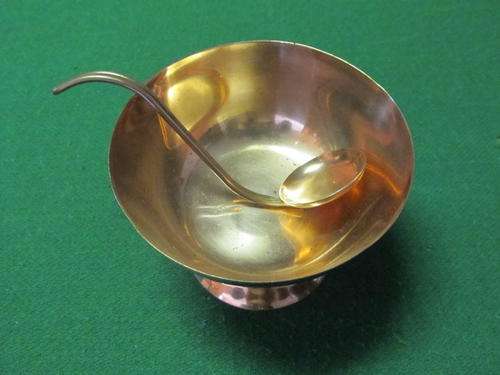 Shiny red copper sugar bowl and cute spoon