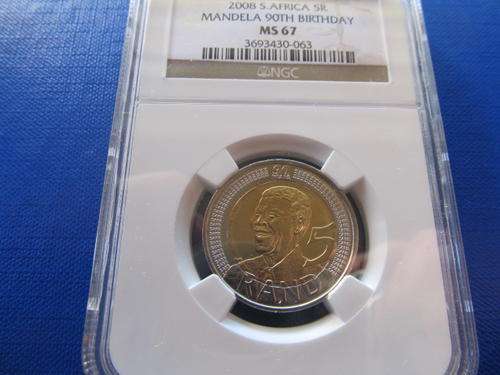 Mandela 90th Birthday R5 - MS 67 - Bid per coin - 13 Available - Box free if you take the lot