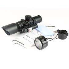 3 - 10 x 42 Airsoft Rifle Scope - Mil-Dot Hunting Rifle Scope - Rifle Scope + Laser sight