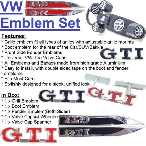 Volkswagen GTI Emblem Special!!! VW GTI Badges - GTI Emblem Set - VW GTI Front, Side, Boot Wheel Set