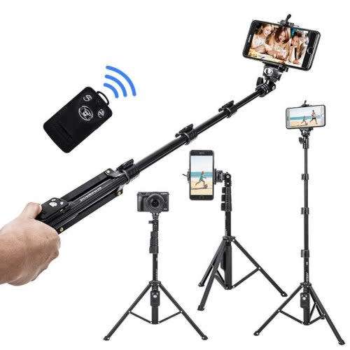 Q-L 1388 51in Selfie Stick with Wireless Charging Bluetooth Remote Portable Tripod Mount for Sma