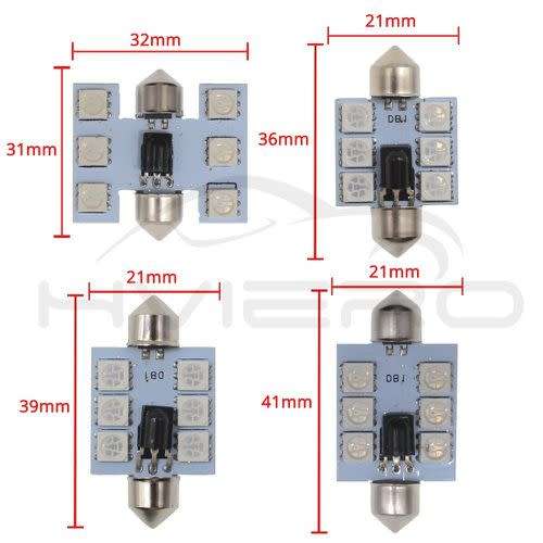 2X RGB 5050 6SMD LED festoon light c5w Car led Hviero Auto Remote Controlled Colorful Led Lamp Auto