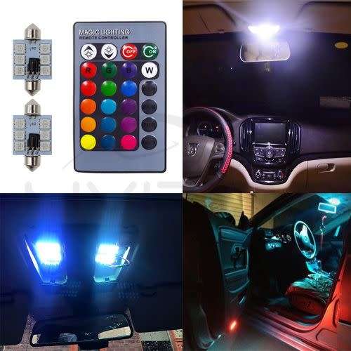2X RGB 5050 6SMD LED festoon light c5w Car led Hviero Auto Remote Controlled Colorful Led Lamp Auto