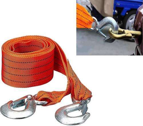 Tow Rope - 4m Towing Rope with Hooks - 5 Ton 4m x 5cm Tow Rope with 2 Hook Clips