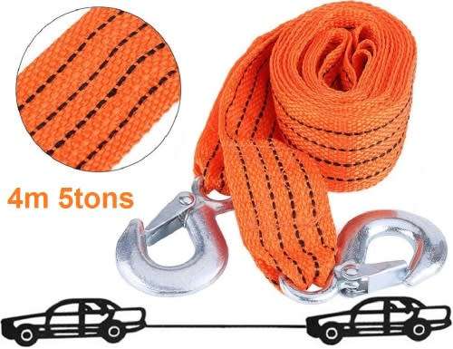 Tow Rope - 4m Towing Rope with Hooks - 5 Ton 4m x 5cm Tow Rope with 2 Hook Clips