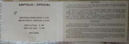 7 SADF Call up papers