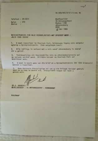 7 SADF Call up papers