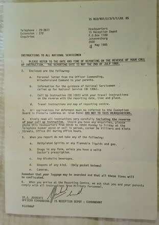 7 SADF Call up papers