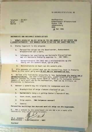 7 SADF Call up papers
