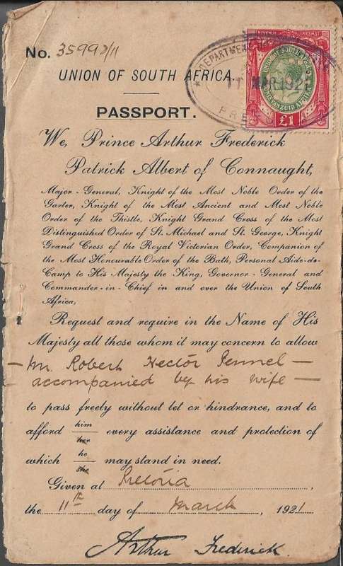 (Item 170) Passport ¿ Union of South Africa 1925