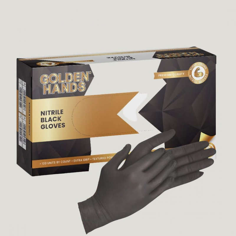 Golden Hands - Black Nitrile Gloves (100 Units) - Large