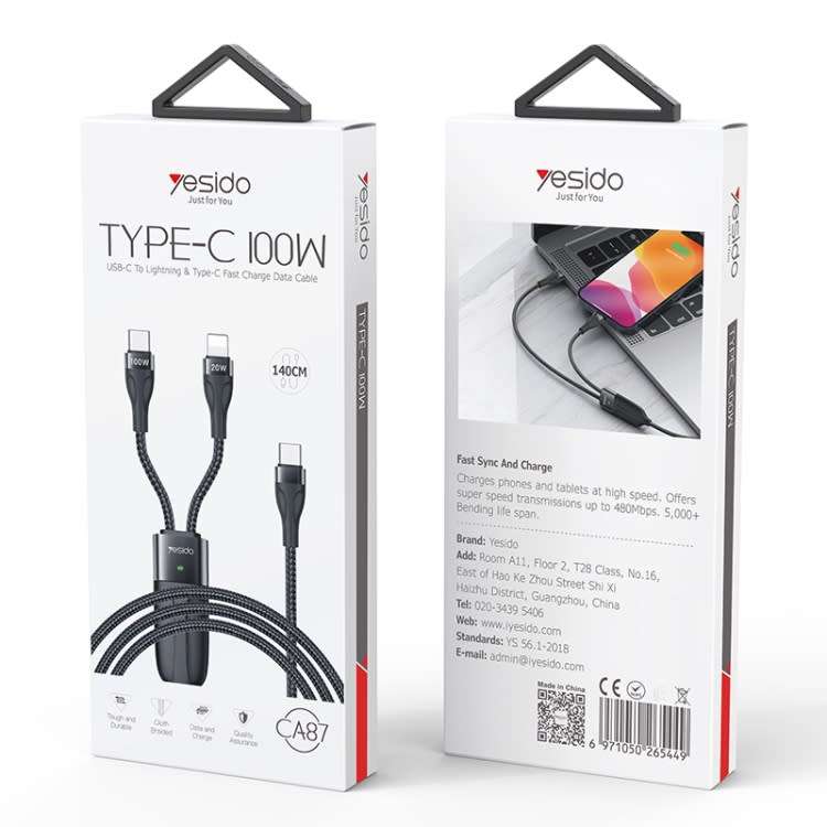 100W USB-C to Lightning & Type-C Cable 140cm
