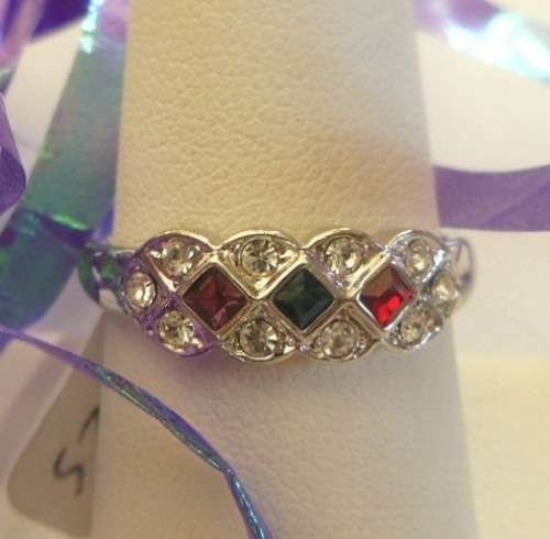 Multi Colour Rhinestone Crystal Petite Dress Ring in size 8.5