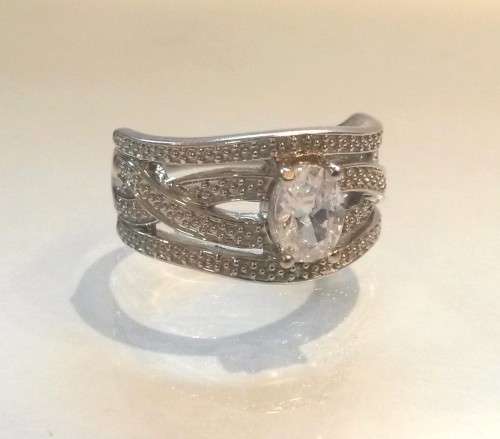 0.75ct CZ Cross Over Ring in 925 Sterling Silver- Size 7.5