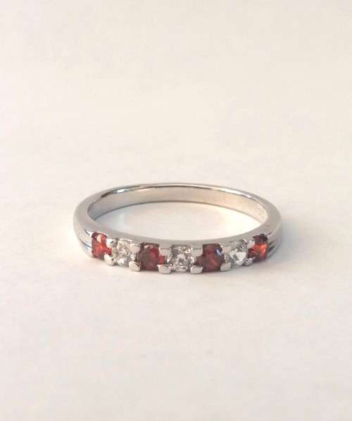 Clear and Red CZ Half Eternity Ring in Silver- Size 7
