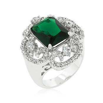 Green and Clear Cubic Zirconia Ring- Size 5-10