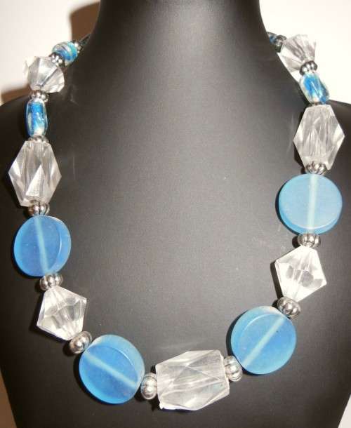 Blue and Clear beaded necklace