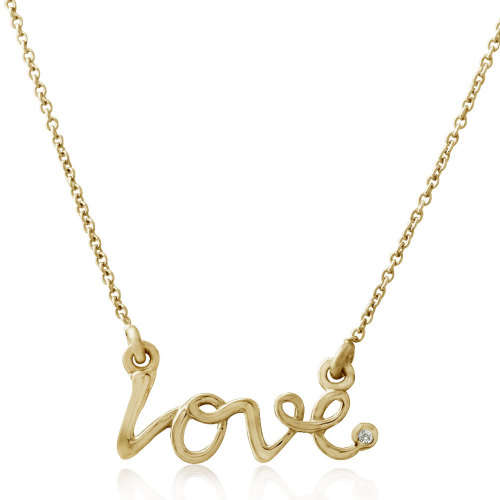 0.003ct Diamond `Love` Pendant in 925 Sterling Silver, Plated with 14K Yellow Gold