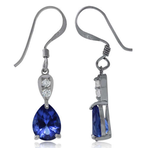 2.22ctw Tanzanite and Clear CZ Drop and Dangle Earrings in 925 Sterling Silver