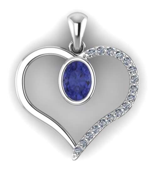 *CD DESIGNER JEWELRY*1.01ct Tanzanite & Clear CZ Heart Pendant in 925 Sterling Silver