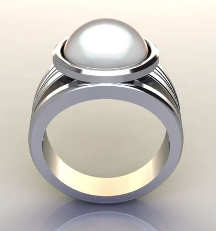 *CD DESIGNER JEWELRY* 13mm White Mabe Ring in Silver- Size 8