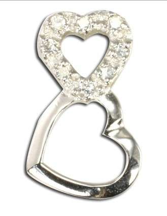0.18ctw Double Heart Pendant in 925 Sterling Silver