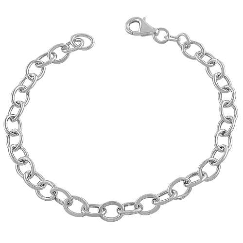 Genuine 19cm 925 Sterling Silver 6mm Oval Rolo Bracelet*Perfect for Charms*