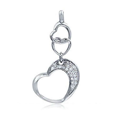 925 Sterling Silver Clear CZ Triple Heart Style Pendant
