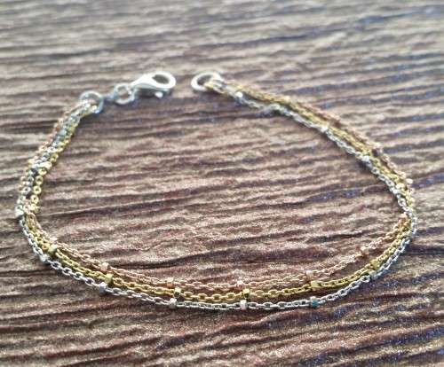 Three Tone Bead and Rolo Style Bracelet in Silver