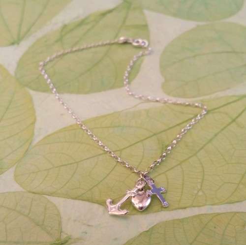 *Genuine 925 Sterling Silver* Cross, Anchor & Heart Charm Anklet