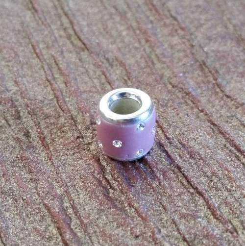 Cylinder Shape Pink Enamel and Rhinestone Crystal Charm/Pendant in Silver