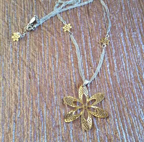 Gold Plated Flower Pendant with Necklace in 925 Sterling Silver
